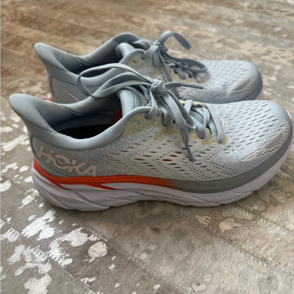 Hoka Light Gray & Orange Performance Running Shoes